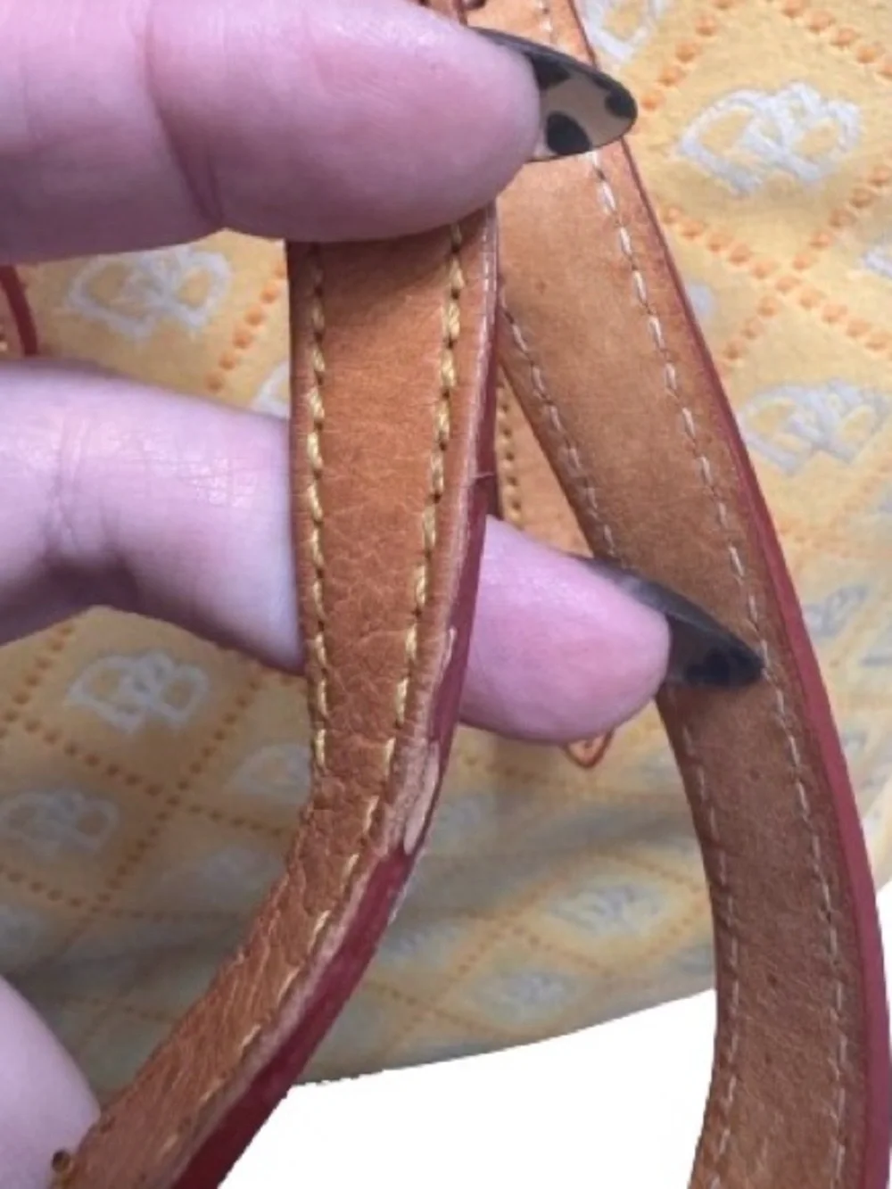 Dooney & Bourke East/West Monogram Shopper Tote with Vachetta Trim (Yellow)-GUC - Picture 14 of 16